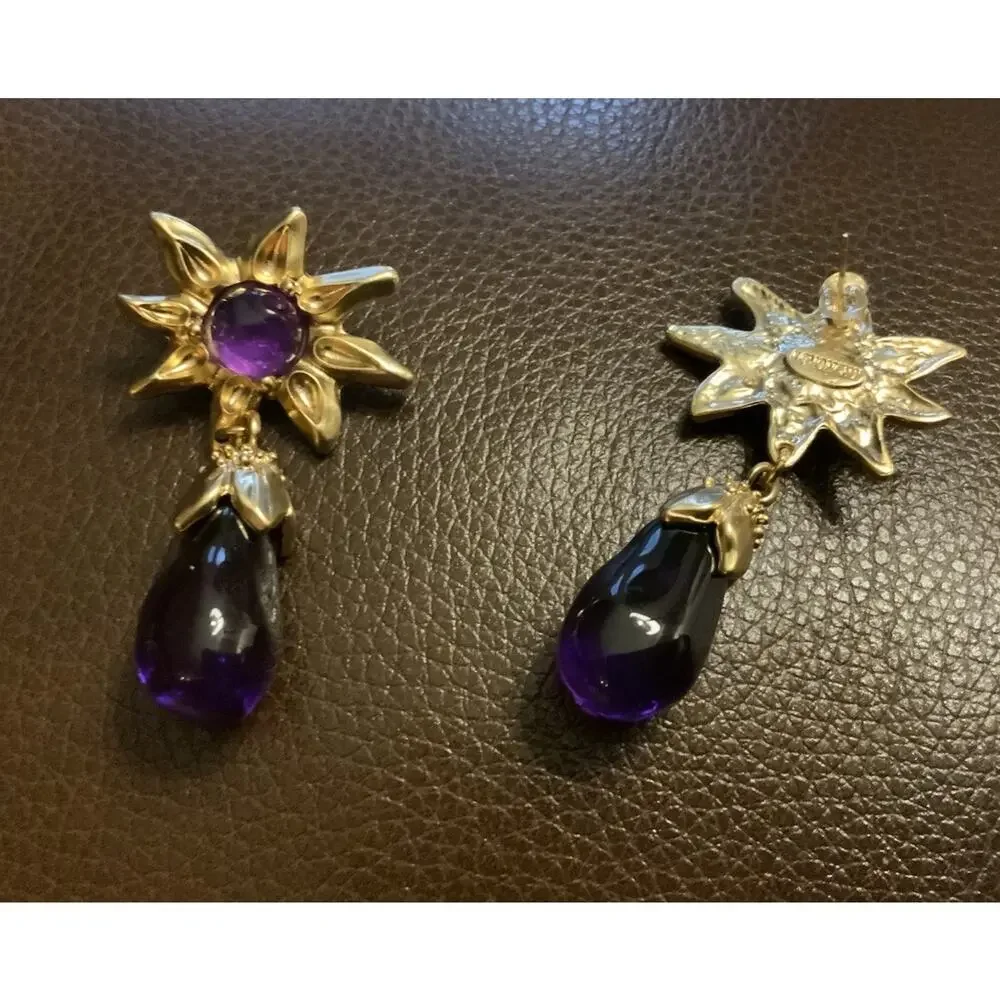 Flower Gold Lucite Earrings Sunflower Star Chunky Statement Boho Clear Cabochon